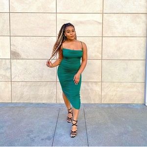Green ruched bodycon dress